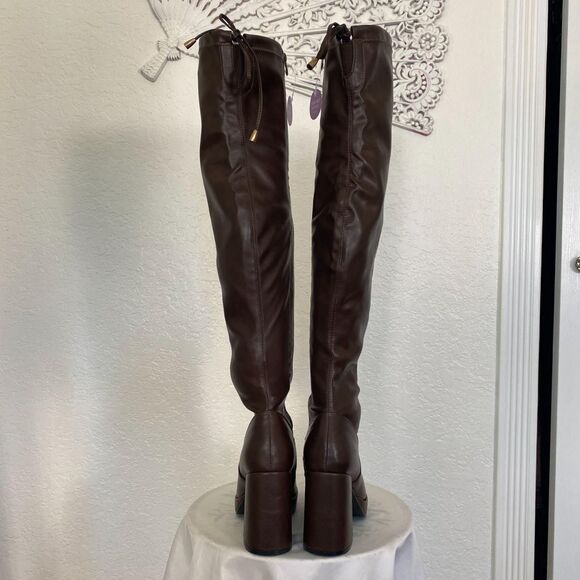 NEW Top Moda Dark Brown Dover Chunky Sexy Thigh High Platform Boots US 8 - Picture 5 of 8